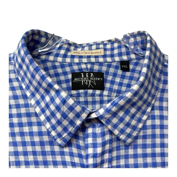 Michael Allens Shirt Mens XXL 100% Linen Blue Button Down Gingham Prep Heritage - Picture 6 of 15